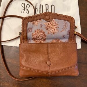 HOBO Tan Leather Crossbody Bag with Floral Lining